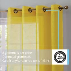 HLC.ME Sheer Grommet Curtain Panels - Bright Yellow - Set Of 2 Sheer Curtains