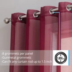 HLC.ME Sheer Grommet Curtain Panels - Burgundy - Set Of 2 Sheer Curtains
