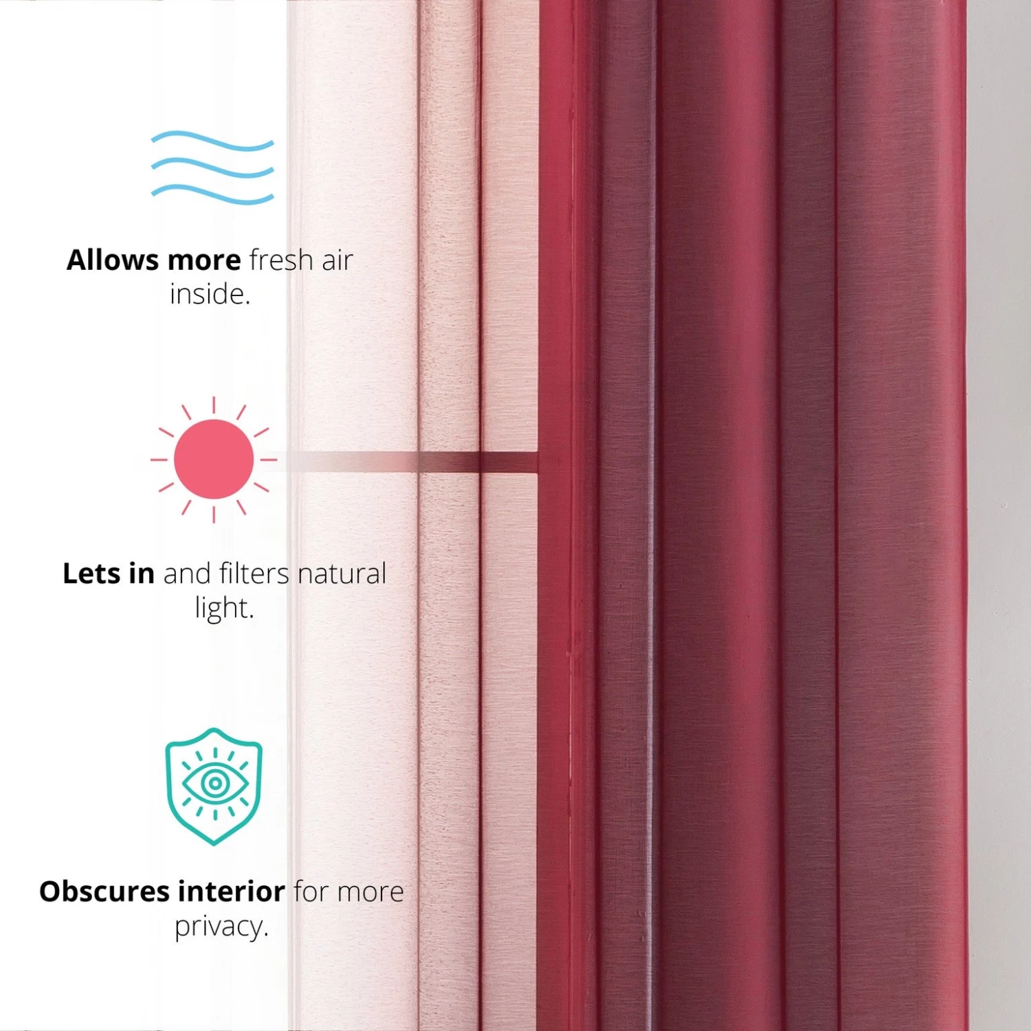 HLC.ME Sheer Grommet Curtain Panels - Burgundy - Set Of 2 Sheer Curtains 5 HLC.ME Sheer Grommet Curtain Panels - Burgundy - Set Of 2 Sheer Curtains