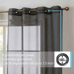 Sheer Curtains HLC.ME Sheer Grommet Curtain Panels - Charcoal Grey - Set Of 2