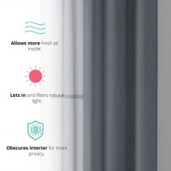 Sheer Curtains HLC.ME Sheer Grommet Curtain Panels - Charcoal Grey - Set Of 2