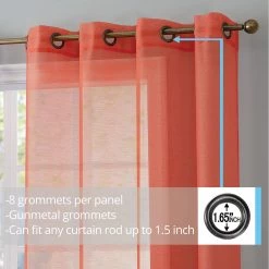 HLC.ME Sheer Grommet Curtain Panels - Coral Pink - Set Of 2