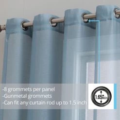 HLC.ME Sheer Grommet Curtain Panels - Dusty Blue - Set Of 2 Sheer Curtains