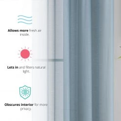 HLC.ME Sheer Grommet Curtain Panels - Dusty Blue - Set Of 2 Sheer Curtains
