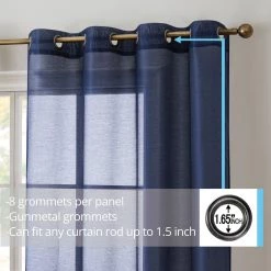 HLC.ME Sheer Grommet Curtain Panels - Navy Blue - Set Of 2 Sheer Curtains