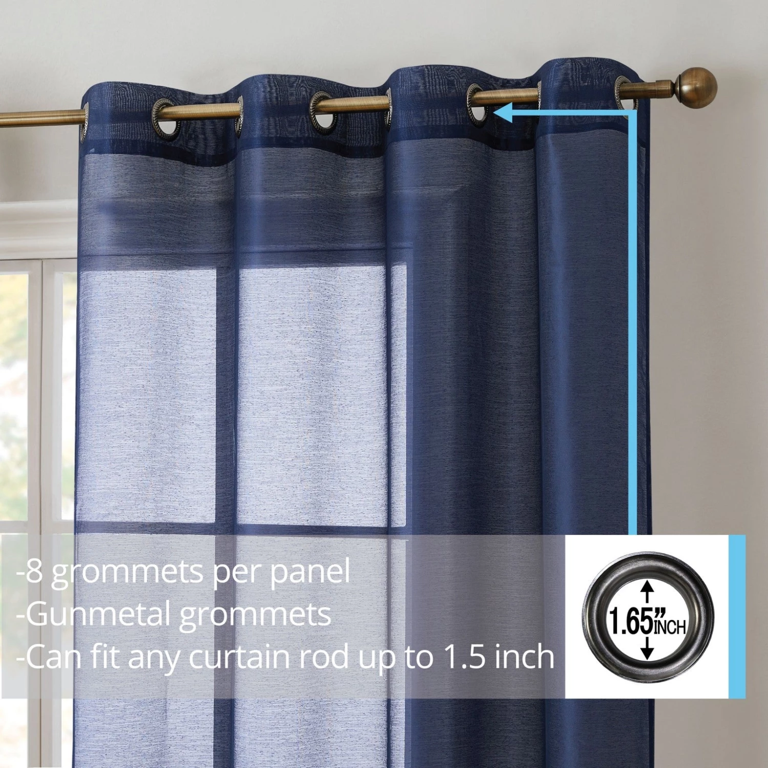 HLC.ME Sheer Grommet Curtain Panels - Navy Blue - Set Of 2 Sheer Curtains 4 HLC.ME Sheer Grommet Curtain Panels - Navy Blue - Set Of 2 Sheer Curtains