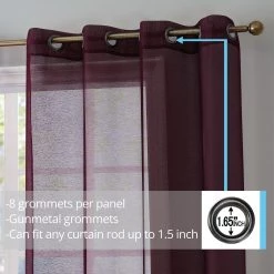 HLC.ME Sheer Grommet Curtain Panels - Plum - Set Of 2 Sheer Curtains