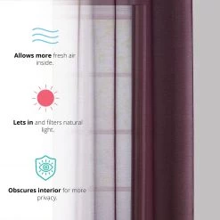 HLC.ME Sheer Grommet Curtain Panels - Plum - Set Of 2 Sheer Curtains