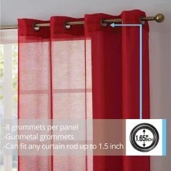 Sheer Curtains HLC.ME Sheer Grommet Curtain Panels - Red - Set Of 2