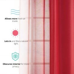 Sheer Curtains HLC.ME Sheer Grommet Curtain Panels - Red - Set Of 2