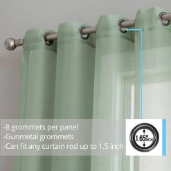 HLC.ME Sheer Grommet Curtain Panels - Sage Green - Set Of 2 Sheer Curtains