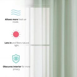 HLC.ME Sheer Grommet Curtain Panels - Sage Green - Set Of 2 Sheer Curtains