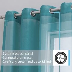 HLC.ME Sheer Grommet Curtain Panels - Aqua Blue (Teal) - Set Of 2 Sheer Curtains