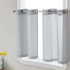 HLC.ME Faux Linen Curtains Lucento Sheer Grommet Cafe Tier Panels (Silver Grey) - Set Of 2