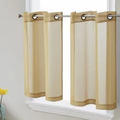 HLC.ME Lucento Sheer Grommet Cafe Tier Panels (Taupe) - Set Of 2 Faux Linen Curtains