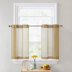 HLC.ME Lucento Sheer Grommet Cafe Tier Panels (Taupe) - Set Of 2 Faux Linen Curtains