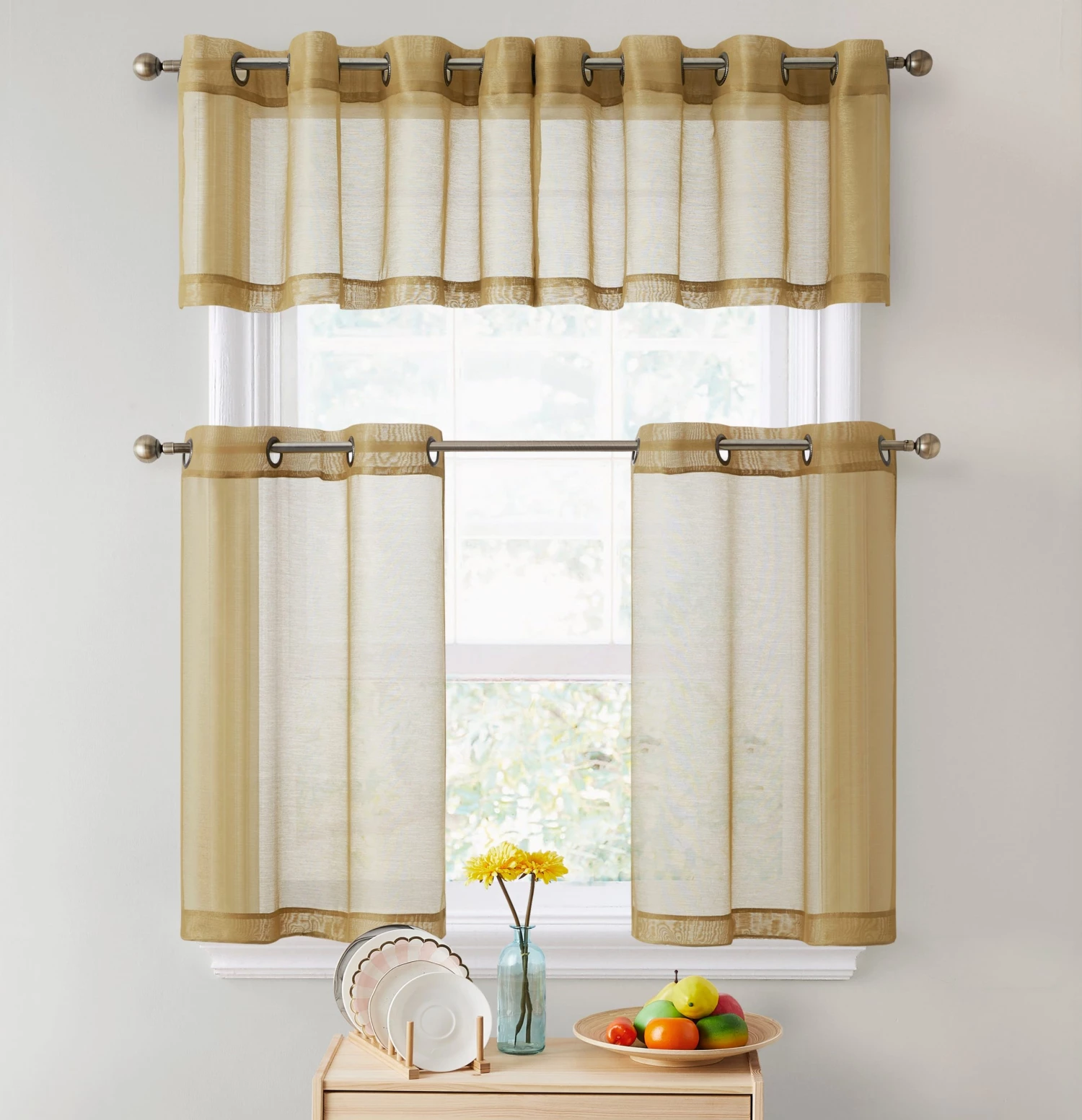 HLC.ME Lucento Sheer Grommet Valance - Taupe - Set Of 2 5 HLC.ME Lucento Sheer Grommet Valance - Taupe - Set Of 2