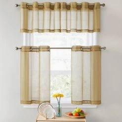 HLC.ME Lucento Sheer Grommet Cafe Tier Panels (Taupe) - Set Of 2 Faux Linen Curtains