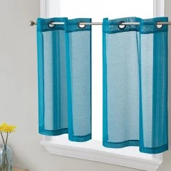 HLC.ME Lucento Sheer Grommet Cafe Tier Panels (Teal Blue) - Set Of 2