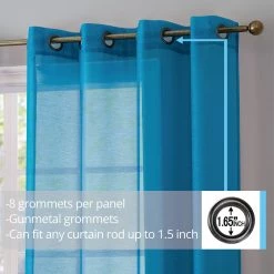 HLC.ME Sheer Grommet Curtain Panels - Turquoise - Set Of 2 Sheer Curtains