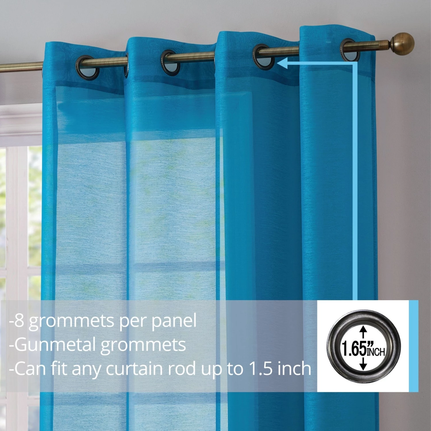 HLC.ME Sheer Grommet Curtain Panels - Turquoise - Set Of 2 Sheer Curtains 4 HLC.ME Sheer Grommet Curtain Panels - Turquoise - Set Of 2 Sheer Curtains