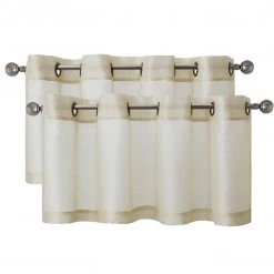 HLC.ME Faux Linen Curtains Lucento Sheer Grommet Valance - Beige - Set Of 2