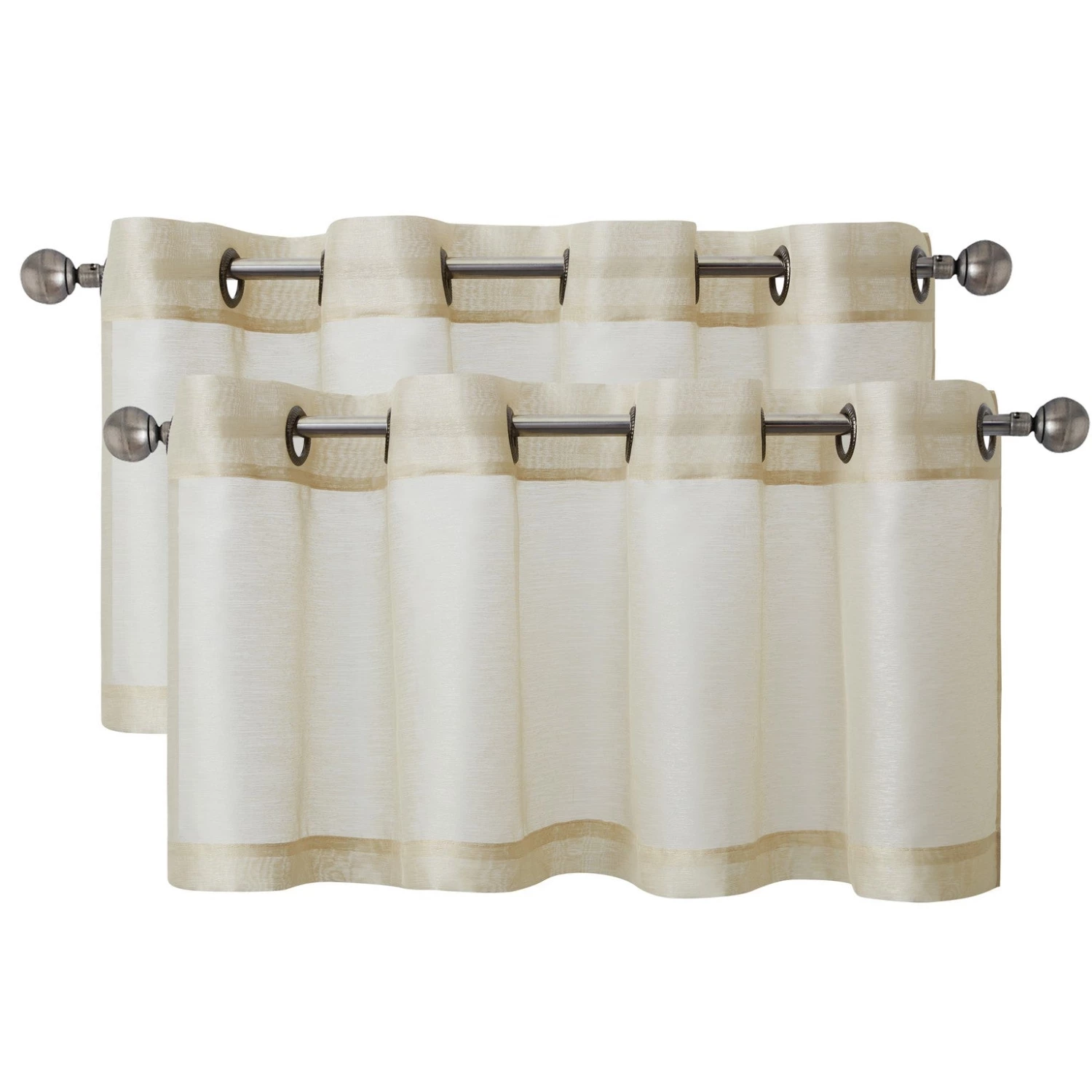 HLC.ME Faux Linen Curtains Lucento Sheer Grommet Valance - Beige - Set Of 2 4 HLC.ME Faux Linen Curtains Lucento Sheer Grommet Valance - Beige - Set Of 2