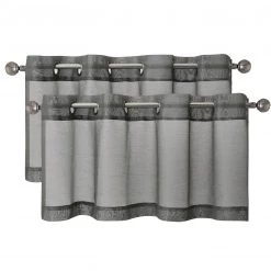 HLC.ME Faux Linen Curtains Lucento Sheer Grommet Valance - Charcoal Grey - Set Of 2