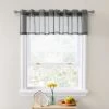 HLC.ME Faux Linen Curtains Lucento Sheer Grommet Valance - Charcoal Grey - Set Of 2