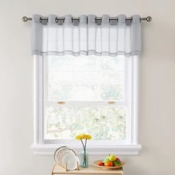 HLC.ME Faux Linen Curtains Lucento Sheer Grommet Valance - Silver Grey - Set Of 2