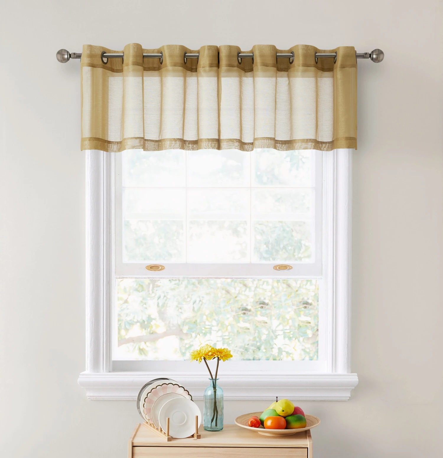 HLC.ME Lucento Sheer Grommet Valance - Taupe - Set Of 2 3 HLC.ME Lucento Sheer Grommet Valance - Taupe - Set Of 2