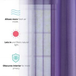 HLC.ME Sheer Grommet Curtain Panels - Violet - Set Of 2 Sheer Curtains