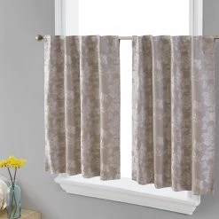 HLC.ME Faux Linen Curtains Serenity Floral 100% Blackout Grommet Tiers - Taupe - Set Of 2