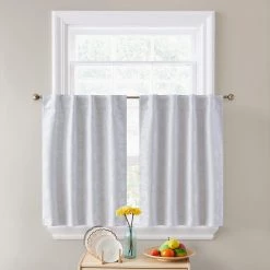 HLC.ME Serenity Floral 100% Blackout Grommet Tiers - White - Set Of 2 Faux Linen Curtains