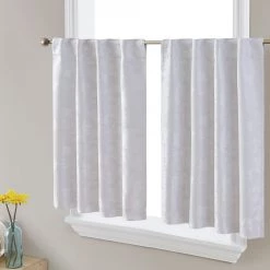 HLC.ME Serenity Floral 100% Blackout Grommet Tiers - White - Set Of 2 Faux Linen Curtains