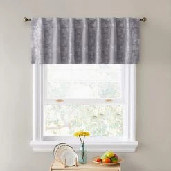 HLC.ME Serenity Floral 100% Blackout Grommet Valance - Grey Faux Linen Curtains