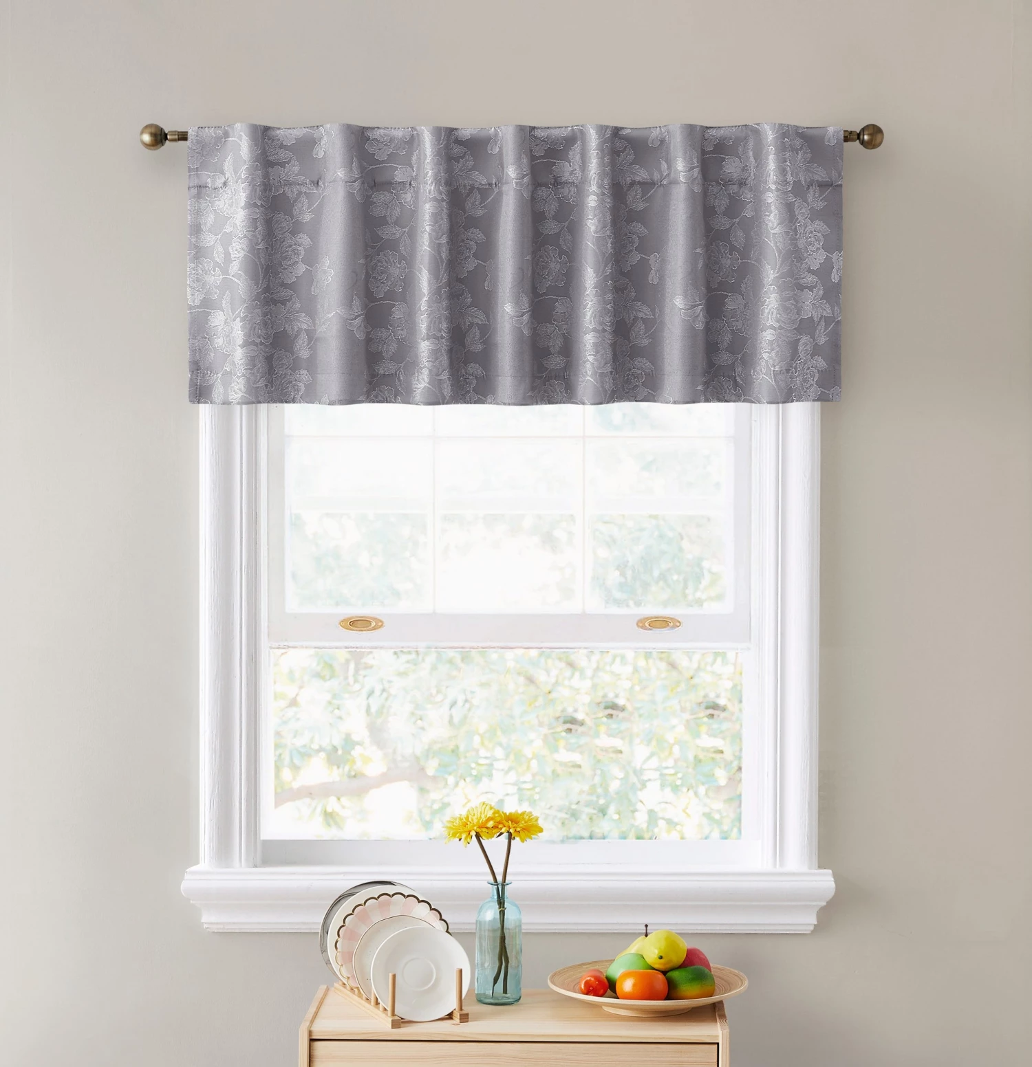 HLC.ME Serenity Floral 100% Blackout Grommet Valance - Grey Faux Linen Curtains 3 HLC.ME Serenity Floral 100% Blackout Grommet Valance - Grey Faux Linen Curtains