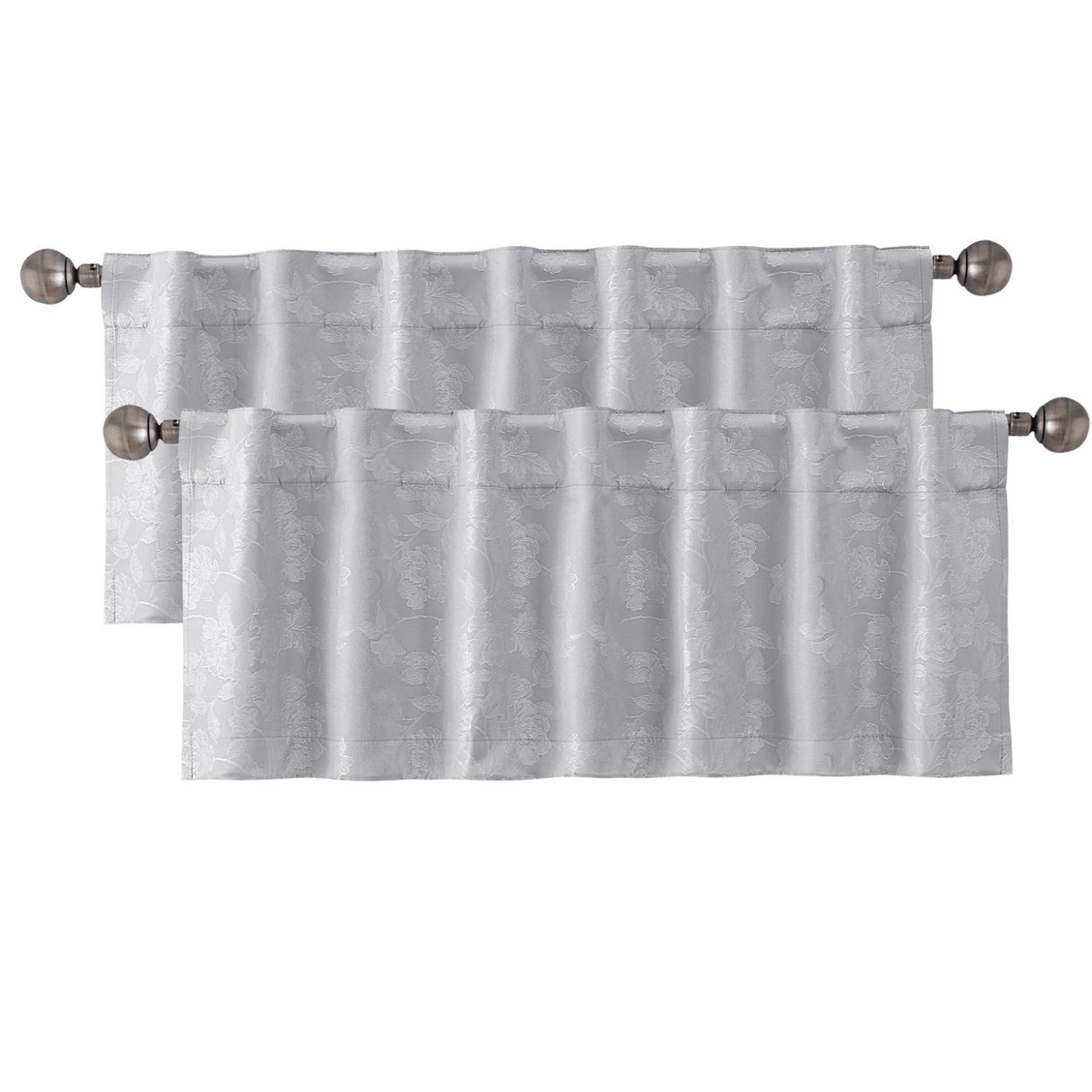 HLC.ME Faux Linen Curtains Serenity Floral 100% Blackout Grommet Valance - Light Grey 4 HLC.ME Faux Linen Curtains Serenity Floral 100% Blackout Grommet Valance - Light Grey