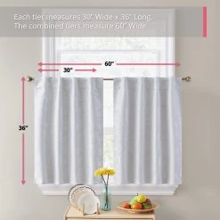 HLC.ME Serenity Floral 100% Blackout Grommet Tiers - White - Set Of 2 Faux Linen Curtains