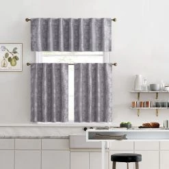 HLC.ME Faux Linen Curtains Serenity Floral 100% Blackout Grommet Tiers - Grey - Set Of 2