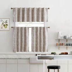 HLC.ME Faux Linen Curtains Serenity Floral 100% Blackout Grommet Tiers - Taupe - Set Of 2