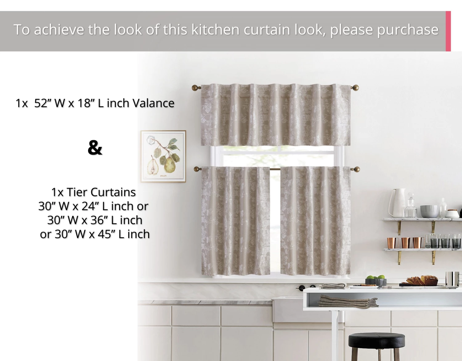 HLC.ME Serenity Floral 100% Blackout Grommet Valance - Taupe 6 HLC.ME Serenity Floral 100% Blackout Grommet Valance - Taupe