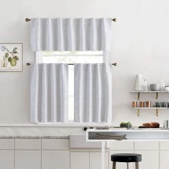 HLC.ME Serenity Floral 100% Blackout Grommet Tiers - White - Set Of 2 Faux Linen Curtains