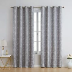 HLC.ME Blackout Curtains Serenity Floral 100% Complete Blackout Grommet Curtains - Grey - Set Of 2