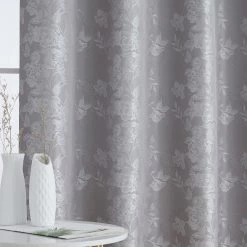 HLC.ME Serenity Floral 100% Blackout Grommet Patio Door Panel - Grey Faux Linen Curtains 10 HLC.ME Serenity Floral 100% Blackout Grommet Patio Door Panel - Grey Faux Linen Curtains