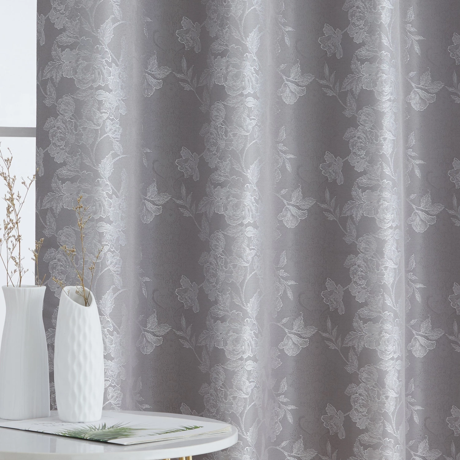 HLC.ME Serenity Floral 100% Blackout Grommet Patio Door Panel - Grey Faux Linen Curtains 5 HLC.ME Serenity Floral 100% Blackout Grommet Patio Door Panel - Grey Faux Linen Curtains