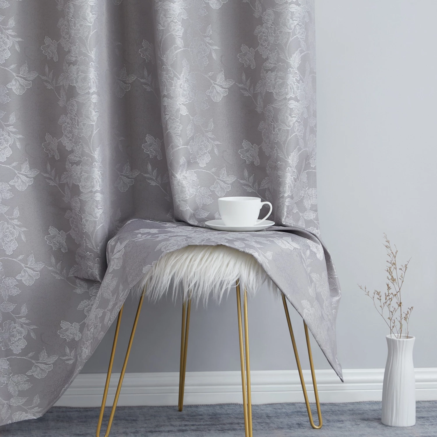 HLC.ME Serenity Floral 100% Blackout Grommet Patio Door Panel - Grey Faux Linen Curtains 6 HLC.ME Serenity Floral 100% Blackout Grommet Patio Door Panel - Grey Faux Linen Curtains