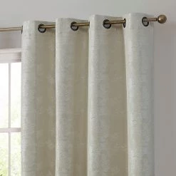 HLC.ME Serenity Floral 100% Complete Blackout Grommet Curtains - Beige - Set Of 2 Blackout Curtains