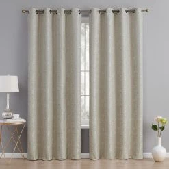 HLC.ME Serenity Floral 100% Complete Blackout Grommet Curtains - Beige - Set Of 2 Blackout Curtains