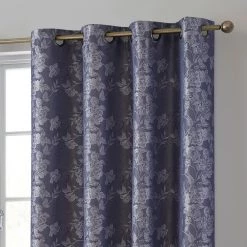 HLC.ME Blackout Curtains Serenity Floral 100% Complete Blackout Grommet Curtains - Navy Blue - Set Of 2